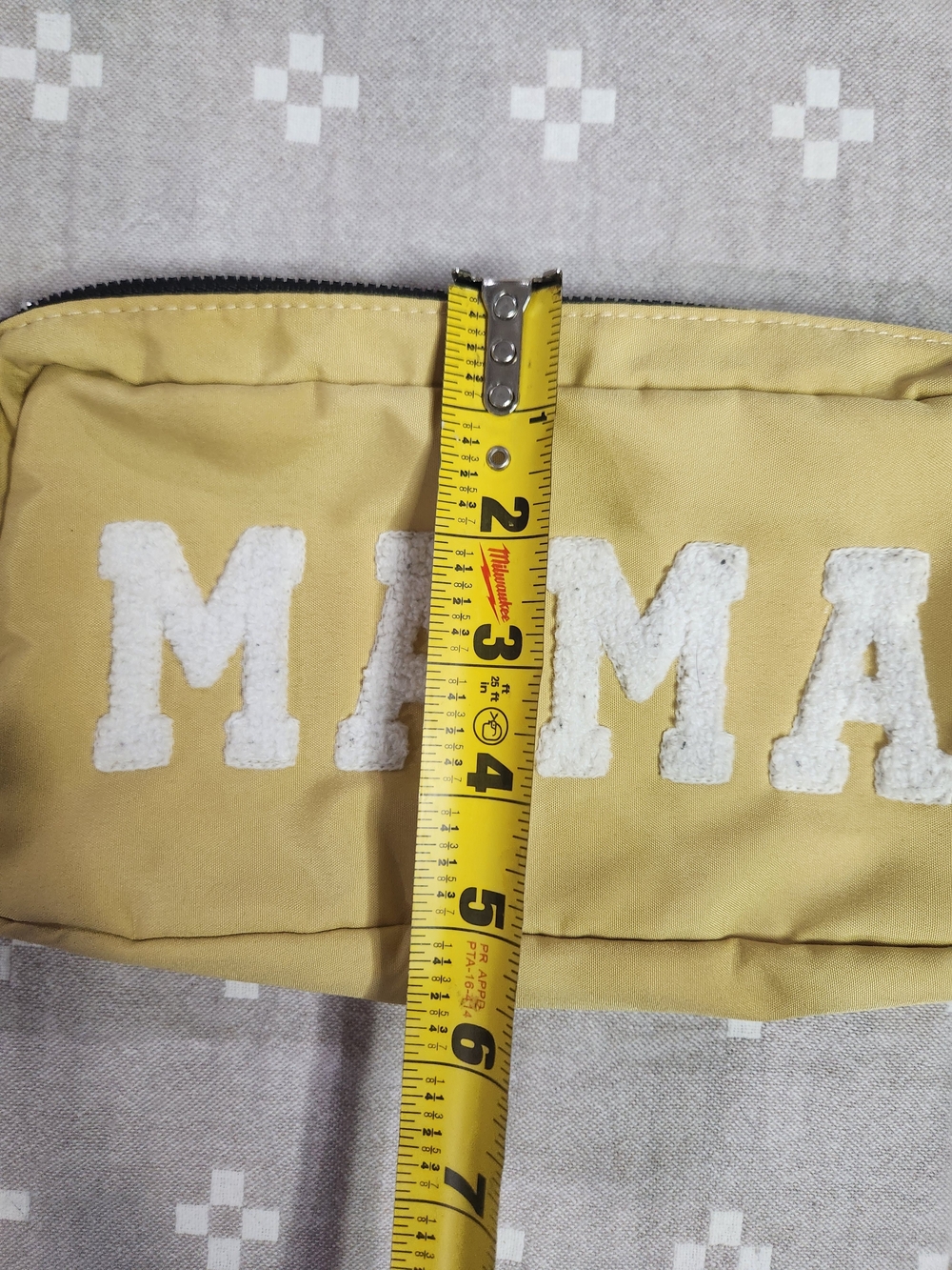 Mama cosmetic pouch features white fuzzy chenille varsity-style letter - Picture 4 of 9